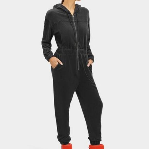 UGG Women’s Delores Long Sleeve Dark Gray Ink Corduroy Loungewear Jumpsuit Sz XS - Picture 1 of 13